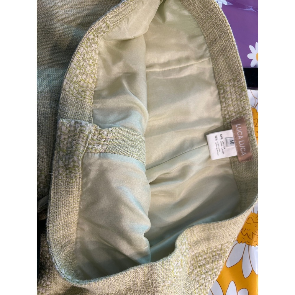 Luca Luca Pants Green Linen Cotton Wide Leg Basketweave Drawstring Trousers 46 - Picture 7 of 7